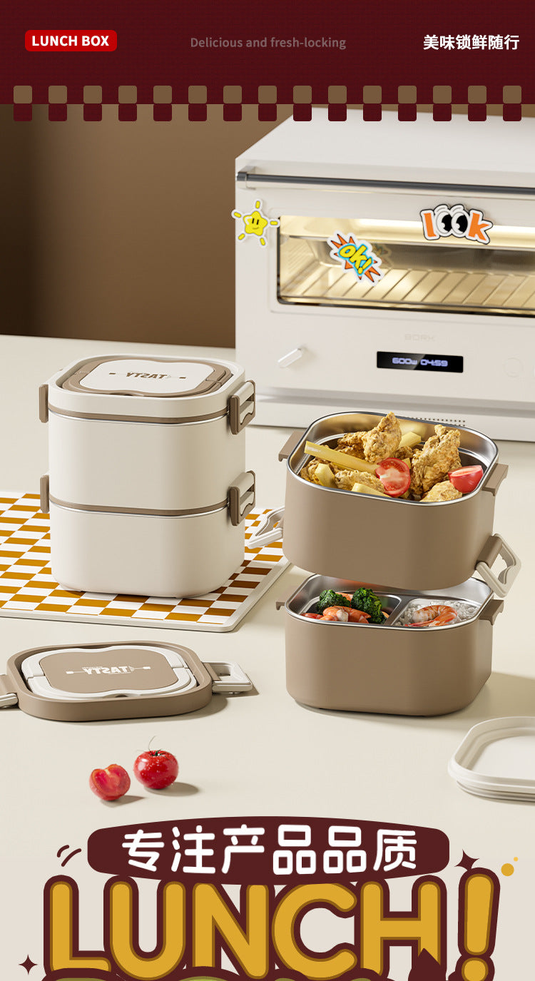 New 316 stainless steel multi-layer divided lunch box bento box - microwave safe, perfect for office workers, students, and gifting