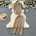 Knitted women's two-piece set:  new arrival, soft & chic style, round neck short sleeve polka dot top with high-waisted slim fit midi skirt