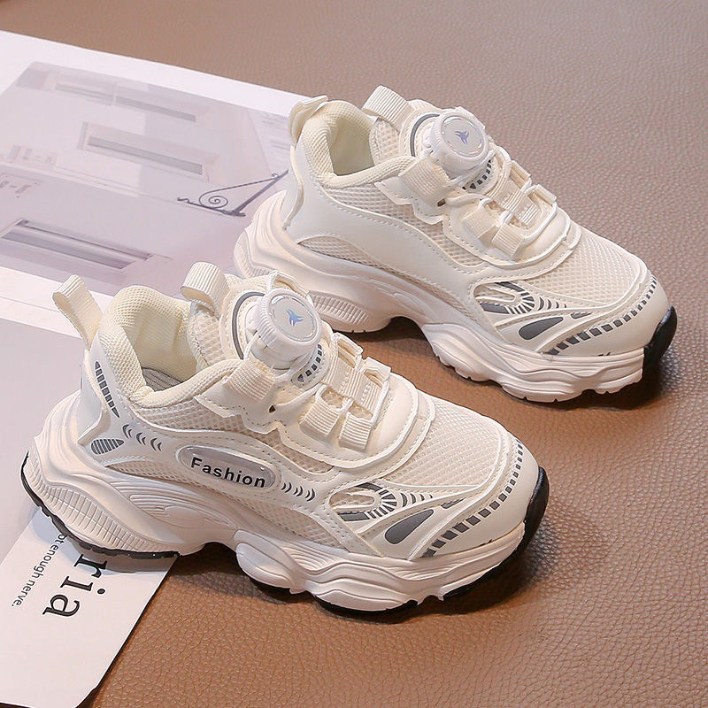 Autumn  new boys' lightweight chunky sneakers with rotating buckle, breathable mesh athletic shoes for little boys' running
