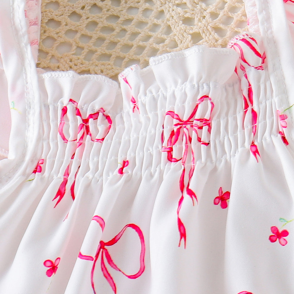 European and american summer new arrival: baby girl flutter sleeve bow print loose-fit children's pajama set - comfortable and cool