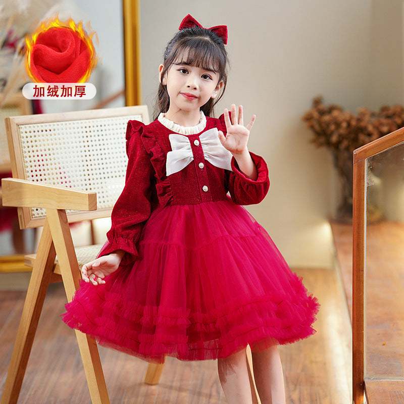 Girls' red spring/autumn tutu dress - stylish and trendy new arrival for little girls, fleece-lined
