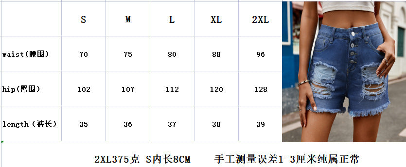 Wishfashion cross-border trade  independent station new arrival single-breasted design ripped raw edge denim shorts for women