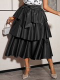 new satin cinched waist slimming cake skirt - high waist versatile bow party everyday midi skirt