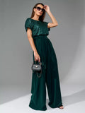 spring new arrival: cross-border  fashion - european & american style sequin bodysuit, trendy short-sleeve casual jumpsuit/pants