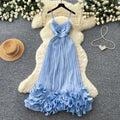 French style sweet camisole dress - women's summer korean high-waisted ruffle trim a-line dress - vacation ready