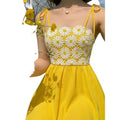 Women's summer new romantic elegant water-soluble daisy embroidered cinched waist a-line cami mini dress