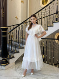 summer new arrival: white lace patchwork flowy elegant vintage lightweight maxi dress