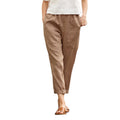 european and american export women's large pocket solid color comfortable cotton linen casual straight-leg trousers