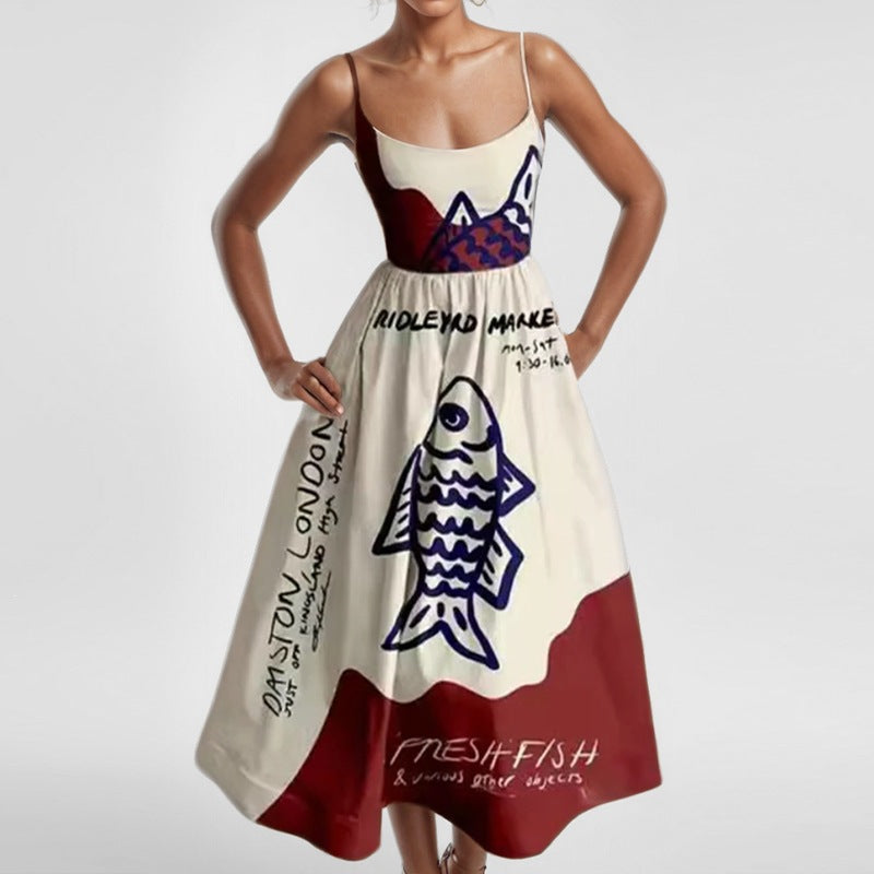 cross-border e-commerce european and american women's clothing: new summer collection - elegant vacation style, unique print, slim-fit cami dress