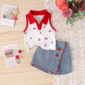 Kids clothing cross-border i  fashion children's clothing new arrival kids red collar white vest shorts