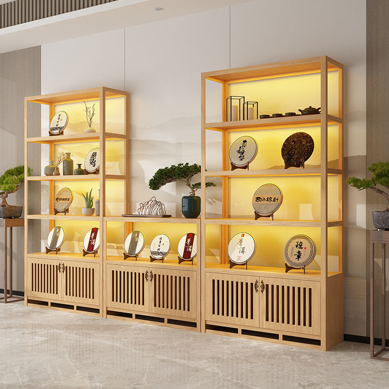 Solid wood tea cabinet Zisha pot display cabinet Product storage shelf Entrance ornament cabinet Chinese retro porcelain display cabinet