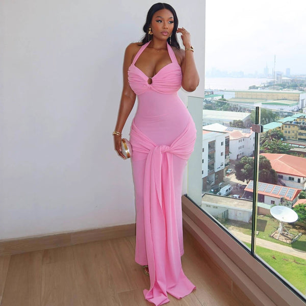 European and American women's clothing new mesh splicing temperament fishtail streamer dress long dress African slim-fitting hip-wrapped dress women