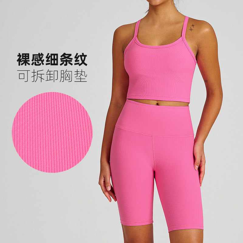 new arrival yoga clothes high waist hip lift tummy control slimming look sling beautiful back running sports intimates bra suit for women
