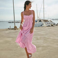 spring/summer new arrival: v-neck camisole dress with a-line silhouette, embroidered floral cutouts, and cinched waist – a slim-fit, cross-border style maxi dress