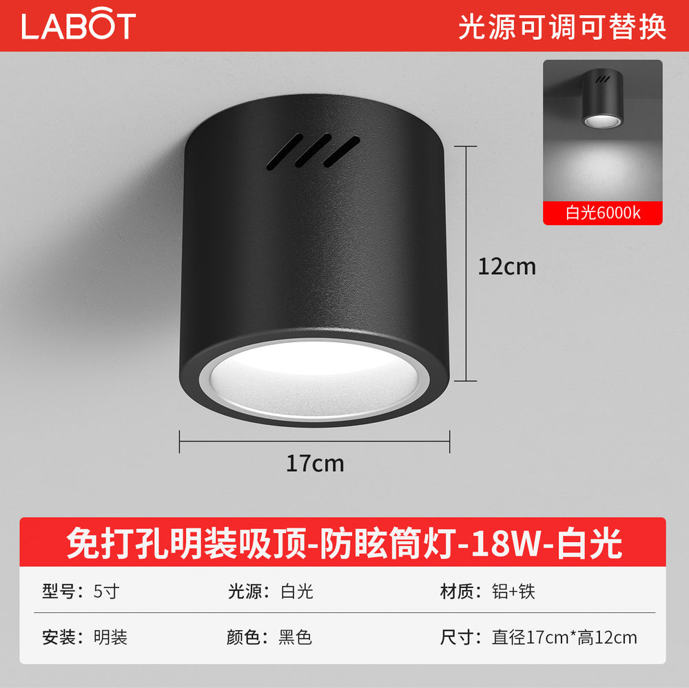 Led surface mounted downlight, anti-glare, round, external, punch-free, no-drill installation, ceiling-mounted, all-aluminum