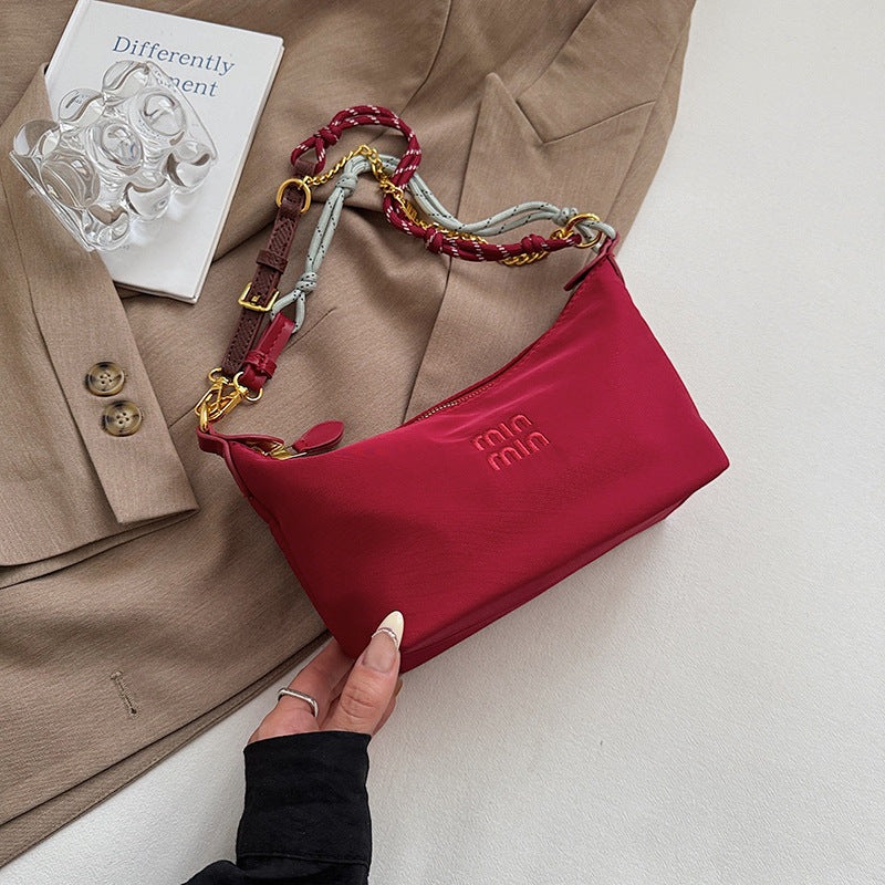 Internet celebrity trend shoulder bag 2025 summer new contrasting color canvas small lunch box bag commuter fashion trend handbag