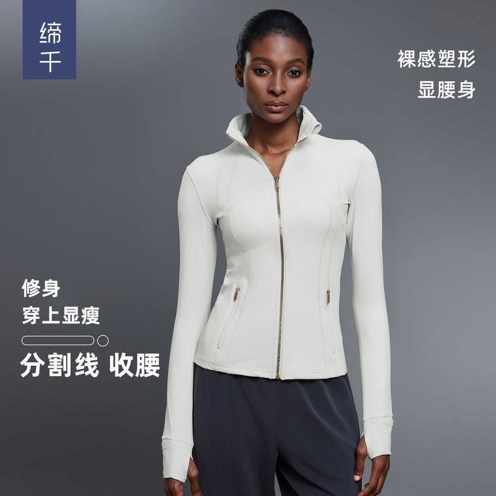 Stand collar zipper yoga wear outwear women's cardigan running sports jacket waist slimming look fitness wear daw182-2