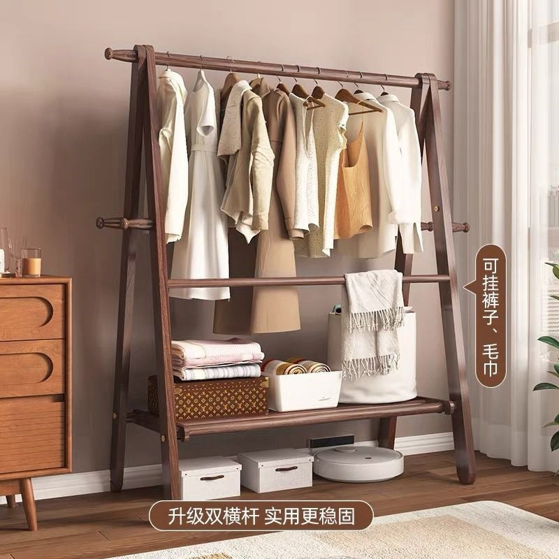 Foldable solid wood clothes rack - freestanding wardrobe for bedroom, living room, and home use - clothes storage, coat rack, and drying rack for rooms