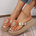 Women's flip-flops: summer fashion, straw woven, outdoor wear, beach-ready, non-slip, trendy floral design, korean style beach sandals