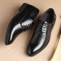Black leather lace-up men's dress shoes - soft sole, business casual, round toe, leisure style, british & korean design, hidden heel