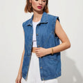 cross-border  fashion shorteasiest for matchcasualflap pocket pants sleeveless denim vest vest women's outwear