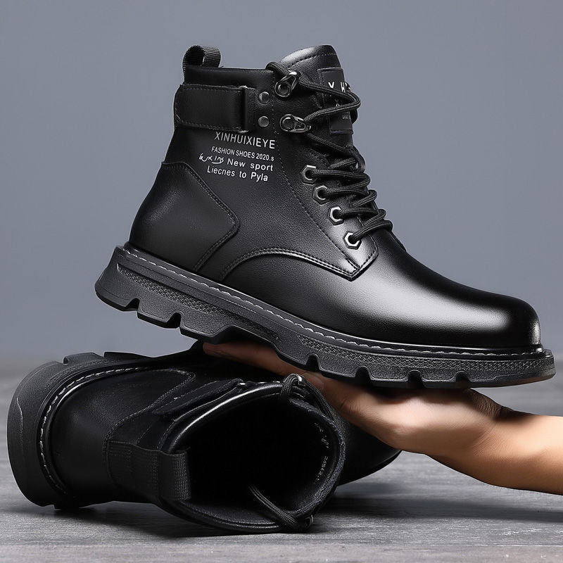Spring martin boots british style high top waterproof leather boots knee socksfleece-linedheattech cotton shoes men's short boots snow boots