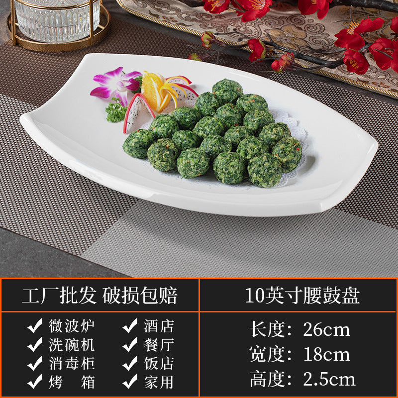 High-end ceramic pure cabbage plate, special-shaped asymmetrical cold dish plate, stir-fry plate, tableware for restaurants and hotels