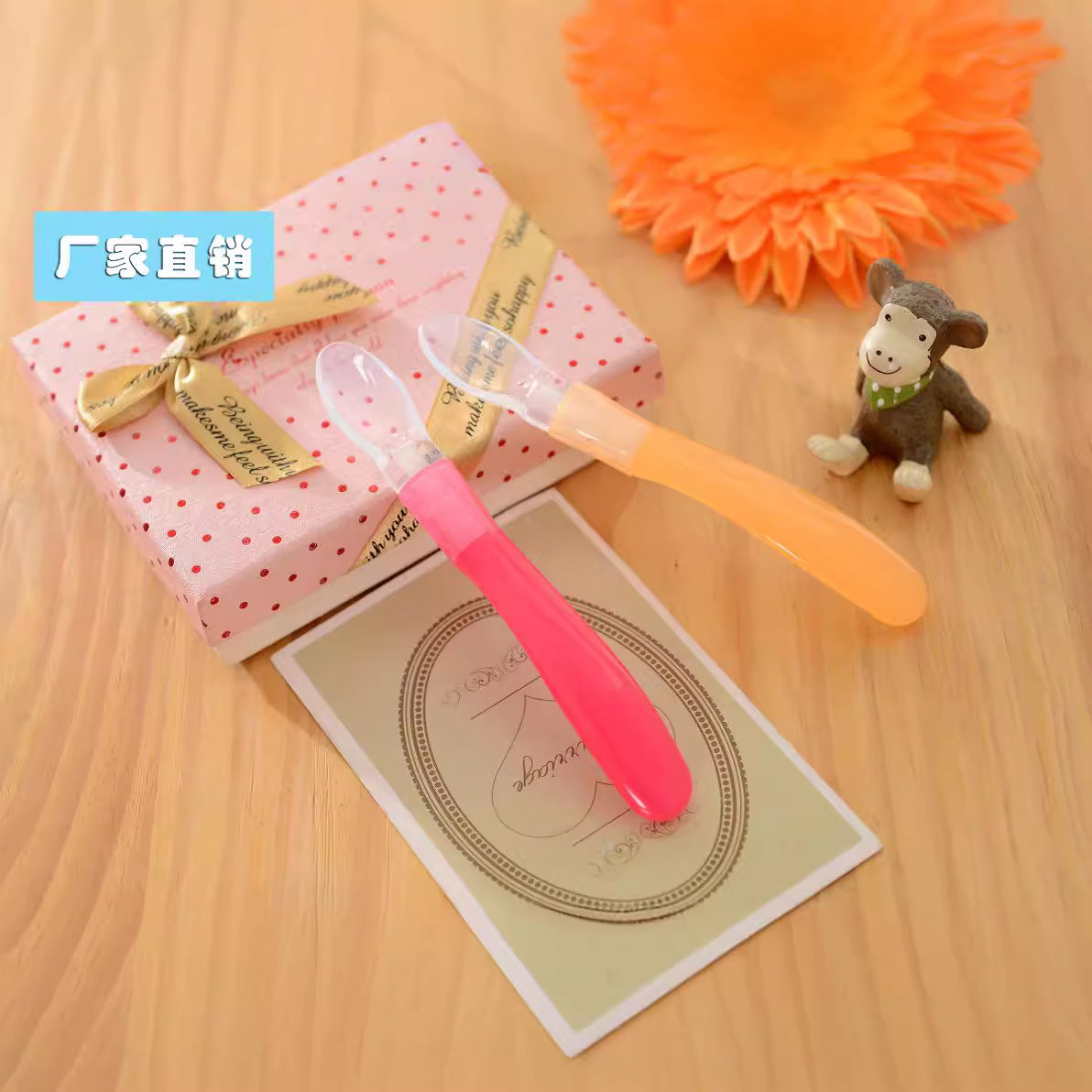 English card pack, baby silicone soft head spoon, baby eating spoon, baby feeding tableware