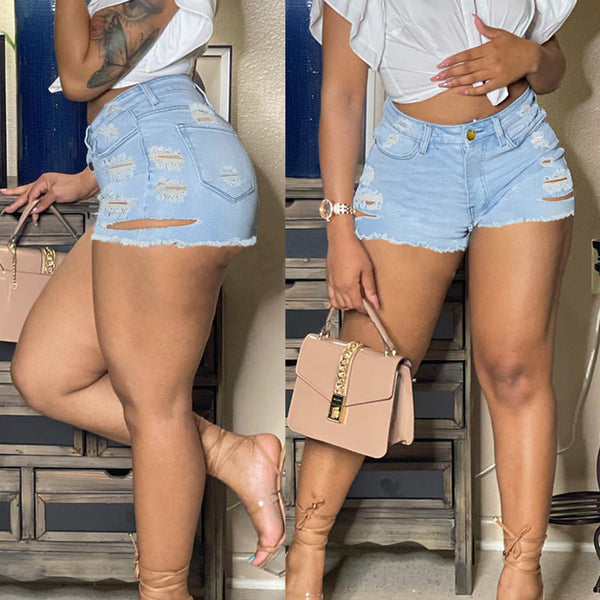 Fashion Trend New  eBay Ripped Denim Shorts INS Trendy High Waist Beard Wide Leg Shorts