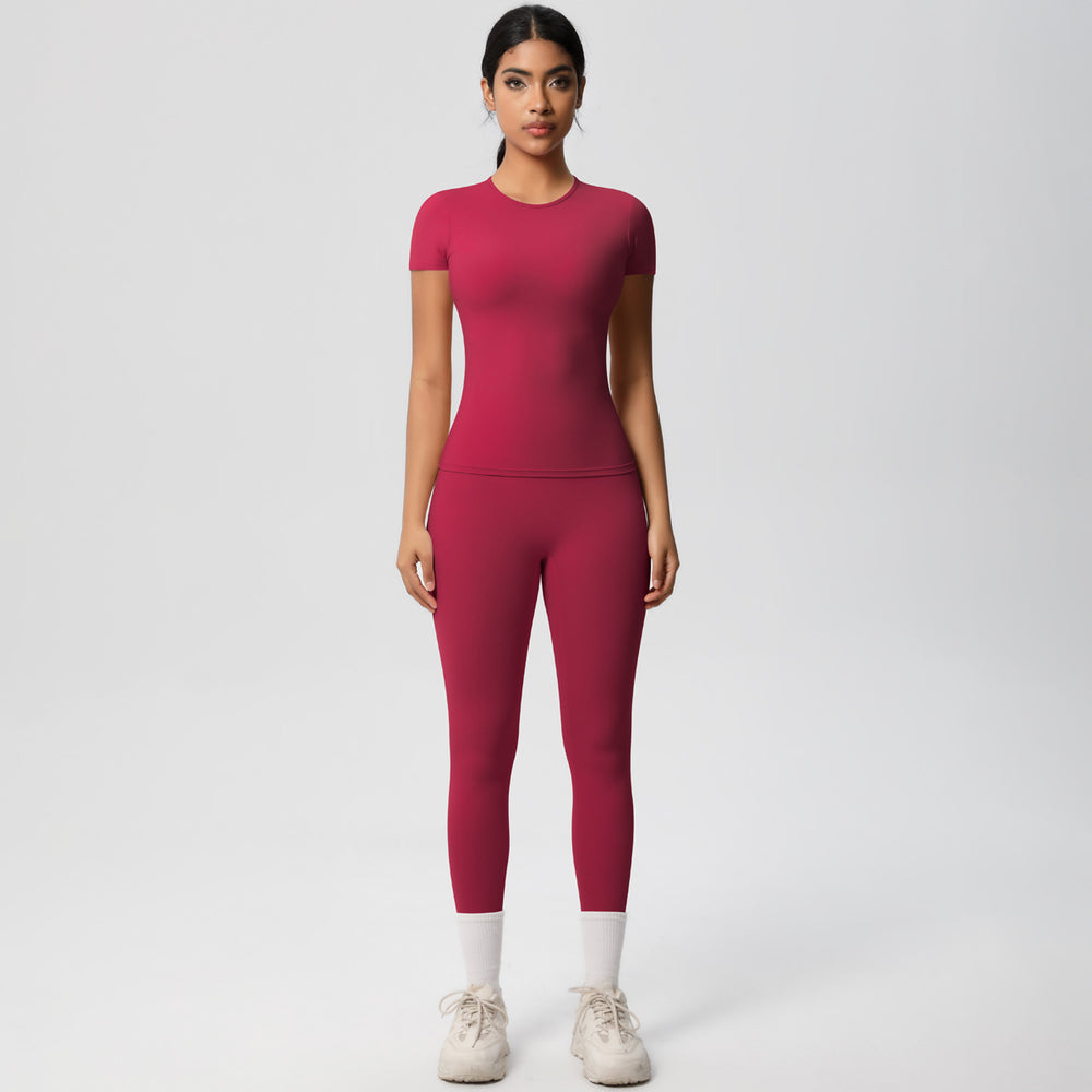 European and american nude feel compression quick-dry short sleeve yoga set - high waist, butt-lifting, outdoor training, running, and fitness activewear