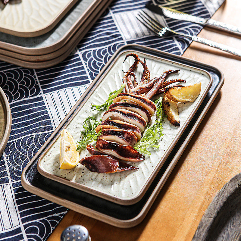 Japanese-style ceramic creative retro rectangular flat plate fish plate restaurant home hotel unique serving plate dessert plate square plate