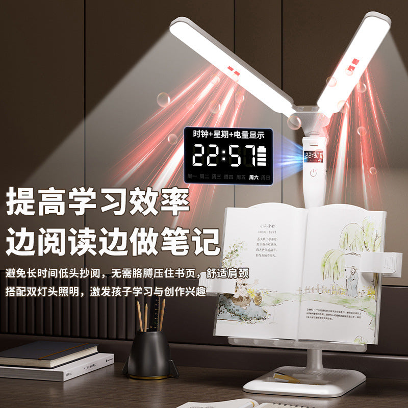 Clock table lamp led eye protection bookshelf lamp student study dormitory vision protection children's reading lamp for home