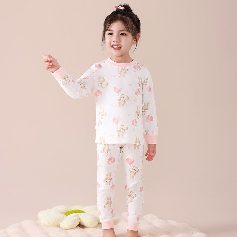 (100% cotton) children's spring/autumn printed thermal underwear set - boys' and girls' home wear, baby and kids' styles
