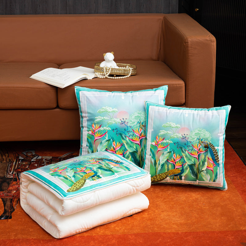 Convertible throw pillow blanket - car, office, nap, foldable backrest cushion, air conditioning quilt - chinese floral design