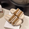 Winter warm lamb wool thick sole furry slippers women's outwear 2024autumnew arrival one strap fleece-lined cotton slippers