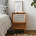 Japanese solid wood bedside table rattan bedroom wabi-sabi storage cabinet casual night light drawer medieval storage sofa side cabinet