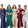 Aliexpress new year party evening dress african women's plus size cross-border fashion sequin rhinestone slit dress