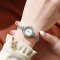 girls watch with small diamonds inspreppy style elegant dial decoration lazy pull-out small bracelet women's watch