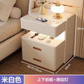 Solid wood smart light luxury bedside table - modern, high-end, home bedroom, minimalist, multifunctional, wireless charging & storage