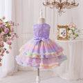 European and american new princess dress mesh print rainbow floral girl's wedding dress party baby's first birthday christening gown