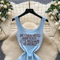 European and american hot girl style letter print cami dress - women's summer u-neck slim fit sheer & sexy petite design unique mini dress