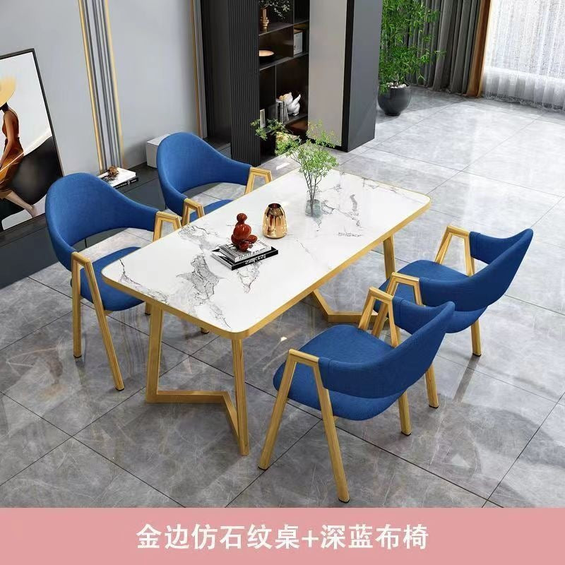 Nordic light luxury negotiation table and chair combination milk tea shop imitation rock slab rectangular in stock reception table and chair combination dining table and chair