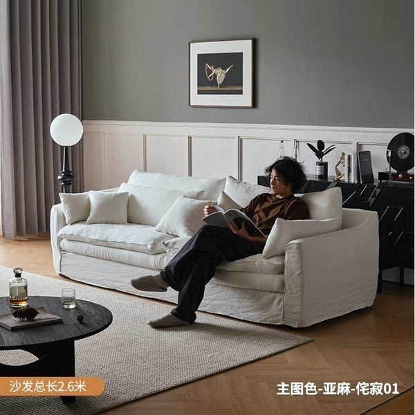 Nordic small apartment living room fabric removable sofa wabi sandy wind straight linen cloud down fabric sofa