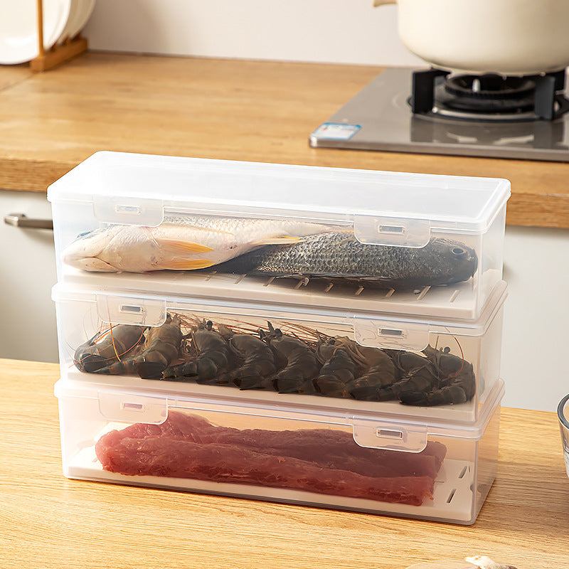 Kitchen food storage box with lid Food grade transparent sealed drain frozen fresh-keeping box Dumplings refrigerator storage box