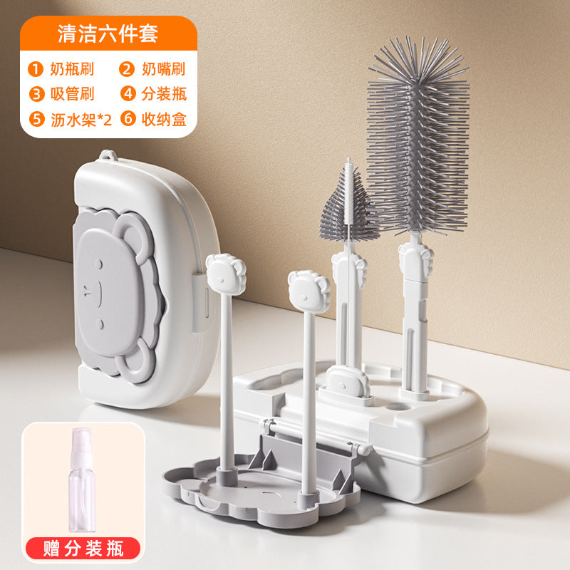 Portable silicone baby bottle brush - gentle cleaning brush for bottles - newborn bottle brush set for home use