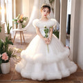 Girls' formal dress cake skirt fluffy ankle-length flower girl wedding dress runway one-shoulder children's princess gown gorgeous dress