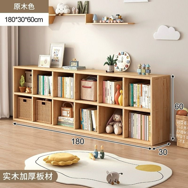 Checkered solid wood bookshelf floor-standing storage rack home living room organizer wall-mounted low cabinet bookcase