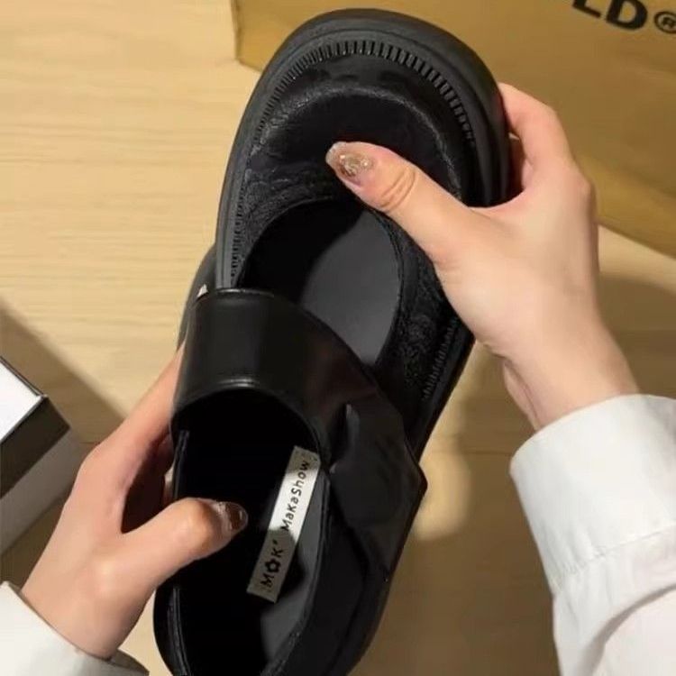 Platform-soled national style new Chinese-style printed embroidered small leather shoes women's 2024 summer new retro British style Mary Jane shoes