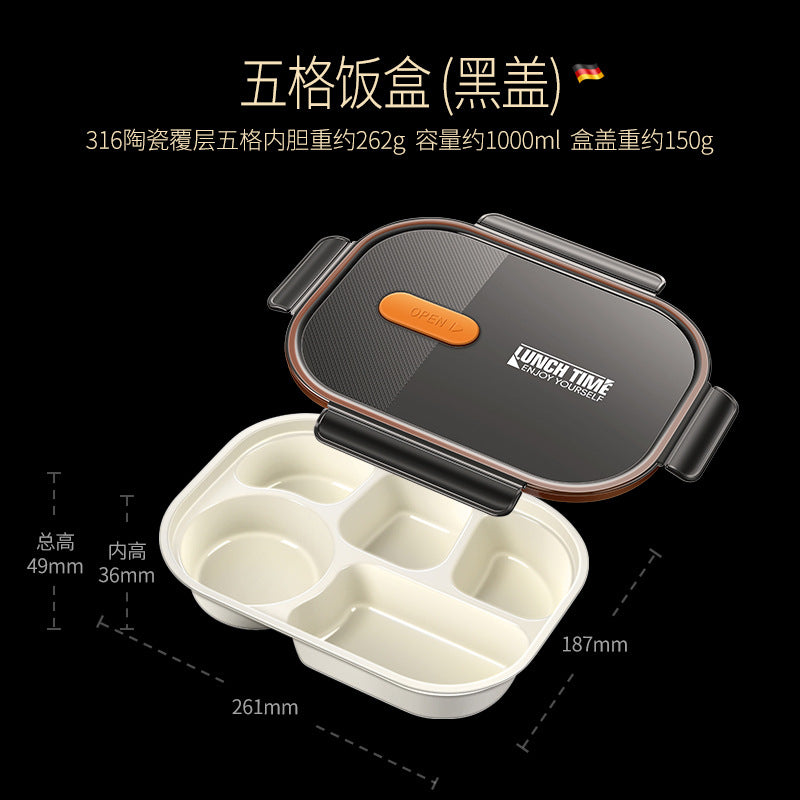 316 ceramic coated lunch box can be heated in microwave oven, lunch box, office workers bring rice, sealed and divided bento lunch box