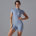 New european and american summer zip-up short sleeve shorts yoga jumpsuit women's dance fitness bodysuit